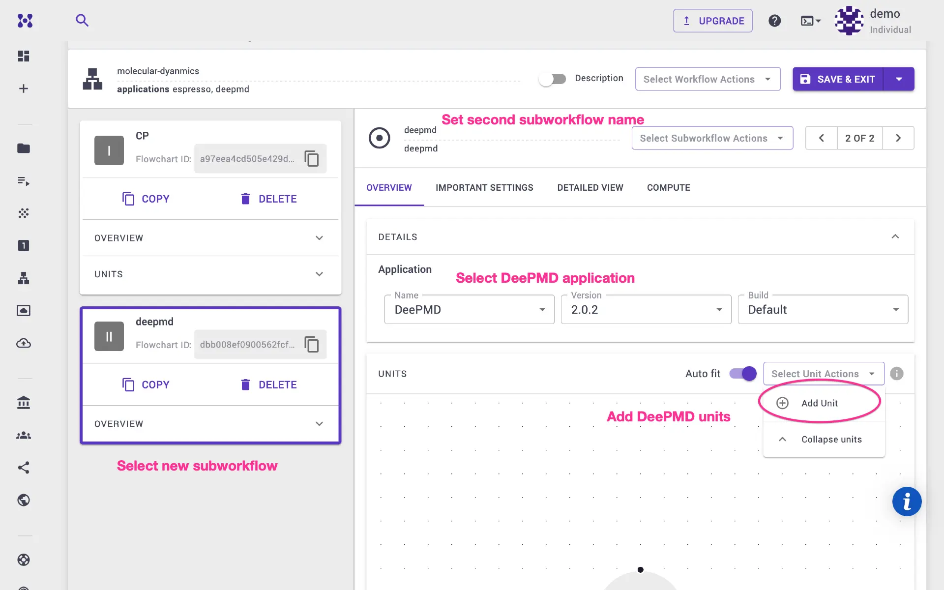 DeePMD set application and add units
